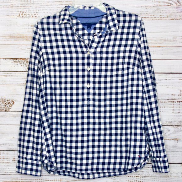Tommy Hilfiger Tops - Blue & White Plaid Flannel